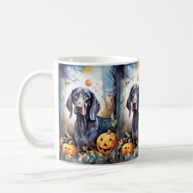 Caneca De Café Halloween Bluetick Coonhound Com Pumpkins Assustad (Esquerda)
