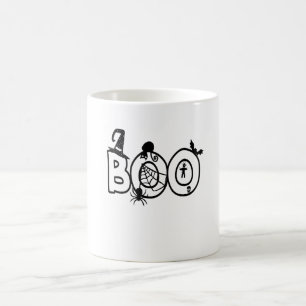 Caneca De Café Halloween Boo com bruxas e aranha de gato preto