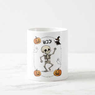 Caneca De Café Halloween Boo Esqueleto Dançante Vintage