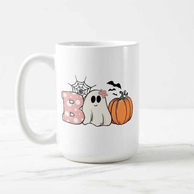 Caneca De Café Halloween Boo Ghost Pumpkin Bats Cobweb (Esquerda)