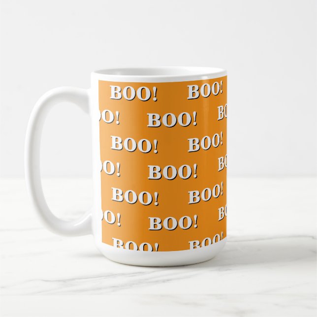 Caneca De Café Halloween Boo Laranja e Branco (Esquerda)