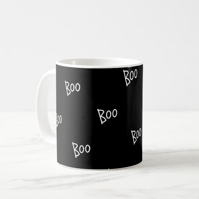 Caneca De Café Halloween boo typography black white (Frente Esquerda)