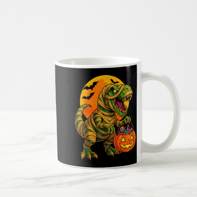 Caneca De Café Halloween Boys Dinosaur Mummy T Rex Y Pumpkin Moon (Direita)