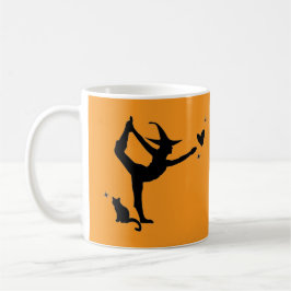 Caneca De Café Halloween Bruxa Yoga Orange Black Heart Modern