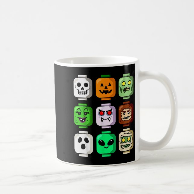 Caneca De Café Halloween Building Brick Head Pumpkin Ghost Zombie (Direita)