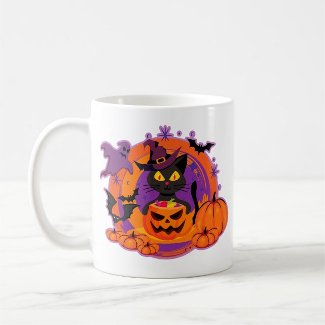 Caneca De Café Halloween Cat E Pumpkins (Esquerda)