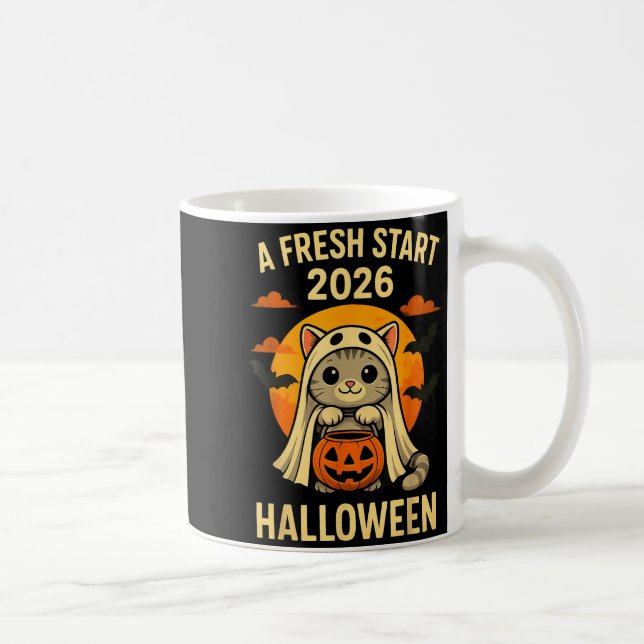 Caneca De Café Halloween Cat Ghost Graphic - Fresh Start 2026  (Direita)