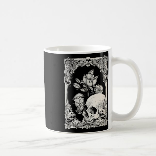 Caneca De Café Halloween Caveira Pastel Gótico Flor Gótico Floral (Direita)