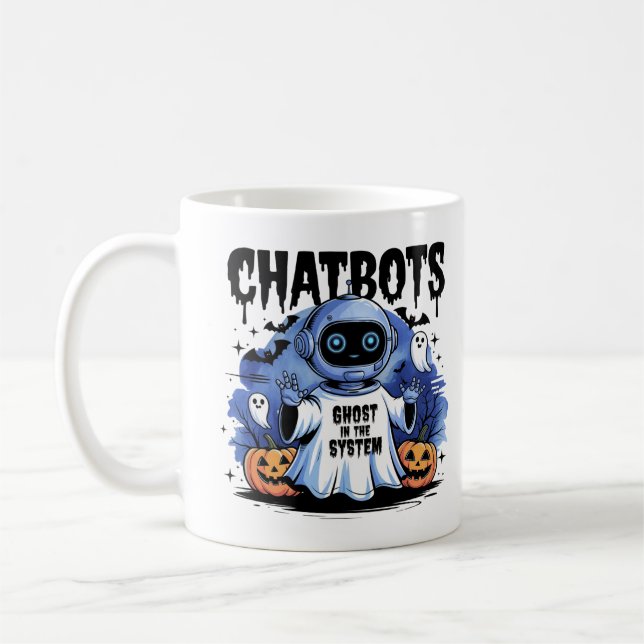 Caneca De Café 🤖 Halloween Chatbot AI Fantasma Engraçado Na Máqu (Esquerda)