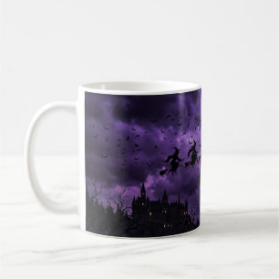 Caneca De Café Halloween com Lua e Bruxa