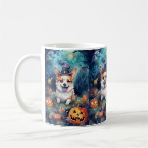 Caneca De Café Halloween Corgi Com Pumpkins Assustado