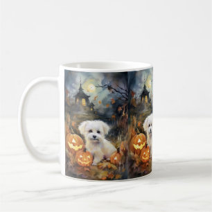Caneca De Café Halloween Coton De Tulear Com Pumpkins Assustado
