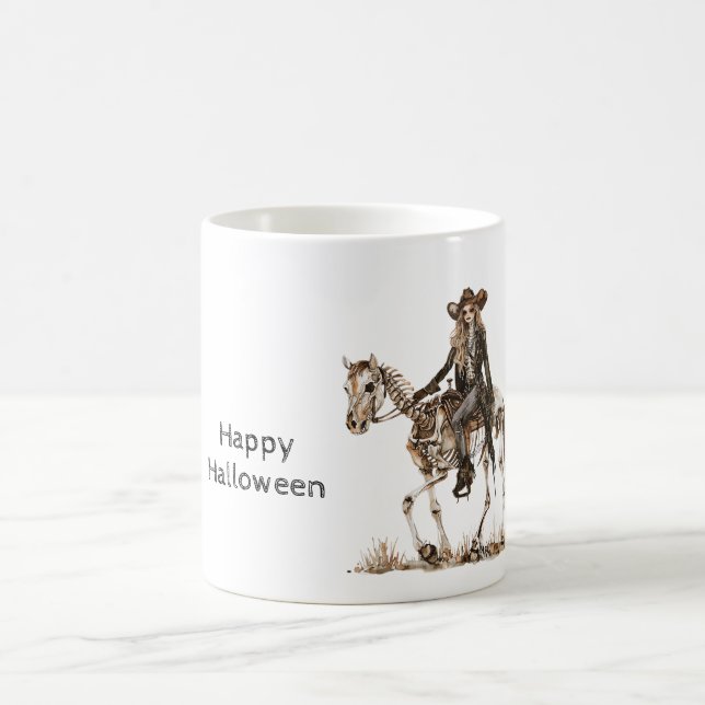 Caneca De Café Halloween Cowgirl Western Horse Skeleton (Centro)