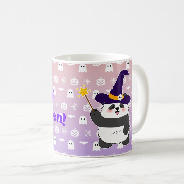 Caneca De Café Halloween Cute Baby Panda Witic Wand (Frente Esquerda)