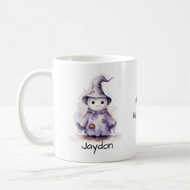 Caneca De Café Halloween Cute Roxo Ghost Witue Personalize (Esquerda)