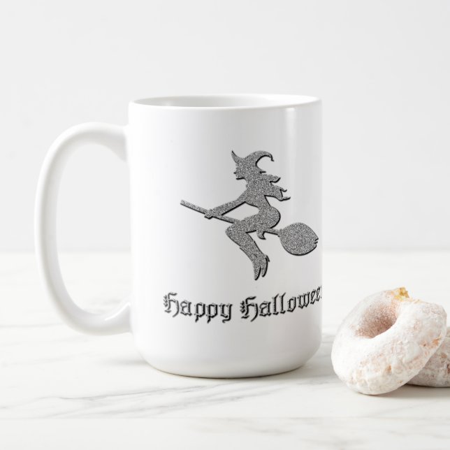 Caneca De Café Halloween da Bruxa Voadora Silver (Com Donut)