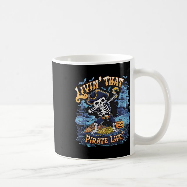 Caneca De Café Halloween Dabbing Pirate Skeleton Simples Hallowee (Direita)