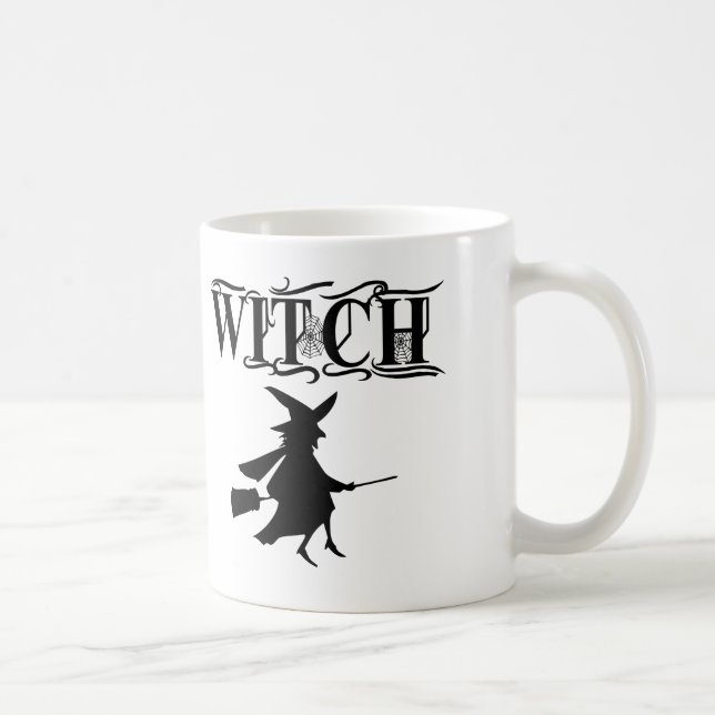 Caneca De Café Halloween de bruxa voadora branca e negra (Direita)