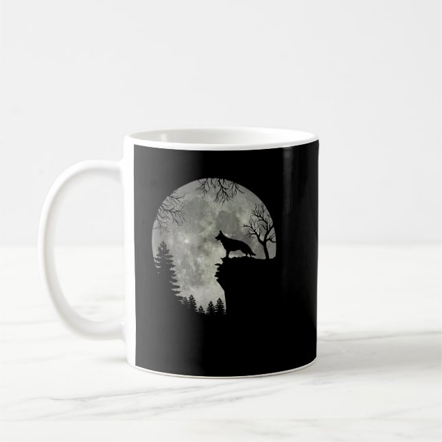 Caneca De Café Halloween De german shepherd E Lua (Esquerda)