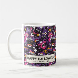 Caneca De Café Halloween De Monstros Rosa E Roxo