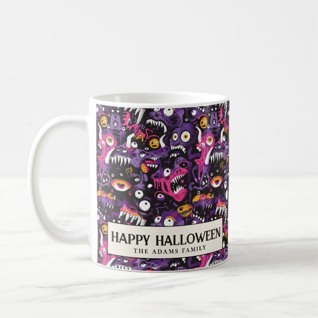 Caneca De Café Halloween De Monstros Rosa E Roxo (Esquerda)