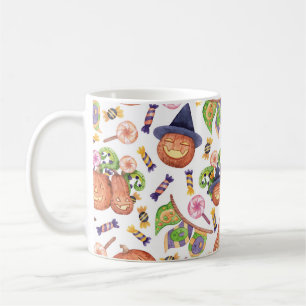 Caneca De Café Halloween Desenhado à Mão: Padrão Brilhante De Aqu