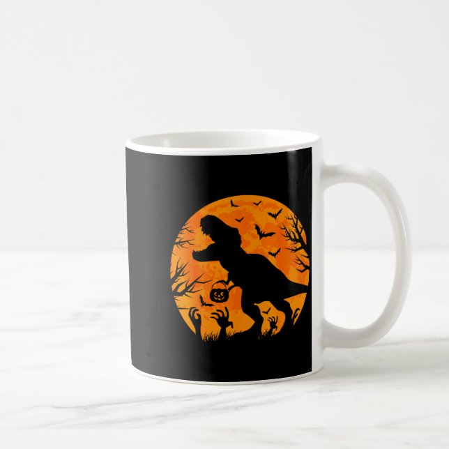 Caneca De Café Halloween Dinosaur T Rex With Pumpkin Dinosaur Hal (Direita)