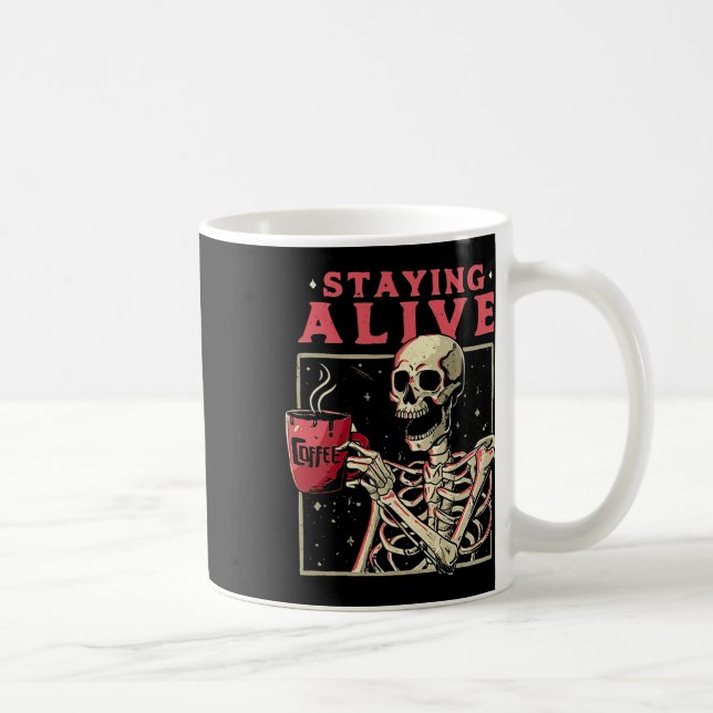 Caneca De Café Halloween Divertido Ficando Vivo Com O Esqueleto D (Direita)