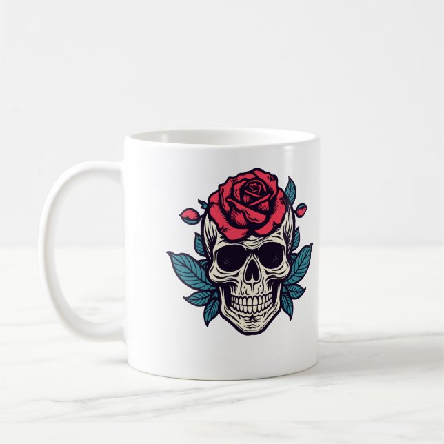 Caneca De Café Halloween Floral Skull Roses Custom Name Tasse (Esquerda)