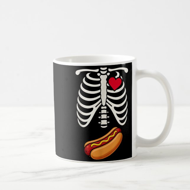 Caneca De Café Halloween Funny Skeleton Ribcage Hotdog Food Lover (Direita)