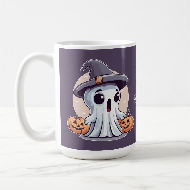 Caneca De Café Halloween: Geist mit Kürbissen -  (Esquerda)
