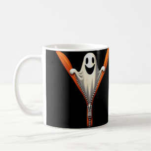 Caneca De Café Halloween Ghost Através De Um Design De Zipper