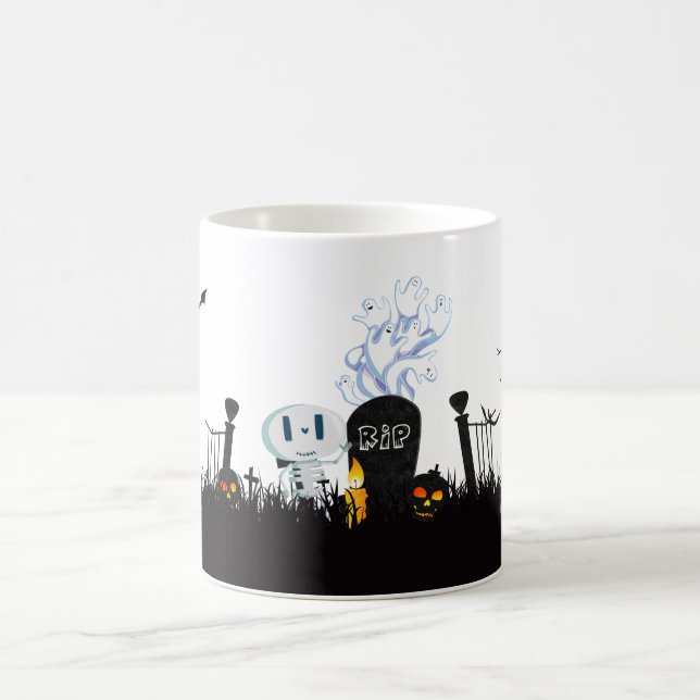 Caneca De Café Halloween Graveyard Spooky Esqueleto Bonito e Fant (Centro)