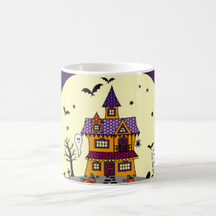 Caneca De Café Halloween Hauneen Casa Negra Bat Lua Cheia Fantasm
