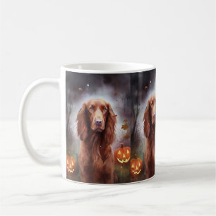 Caneca De Café Halloween Irish Red Setter Com Abóboras Assustador