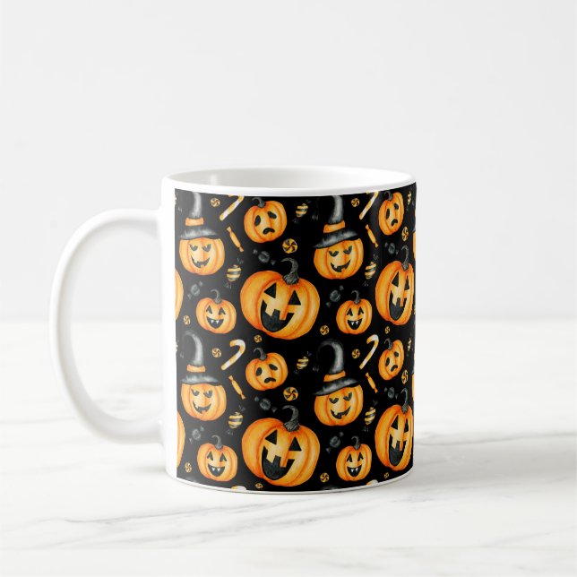 Caneca De Café Halloween Jack-o-Lanterna e Padrão Candi (Esquerda)