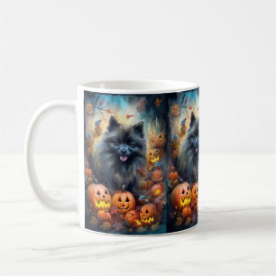 Caneca De Café Halloween Keeshond Com Pumpkins Assustado