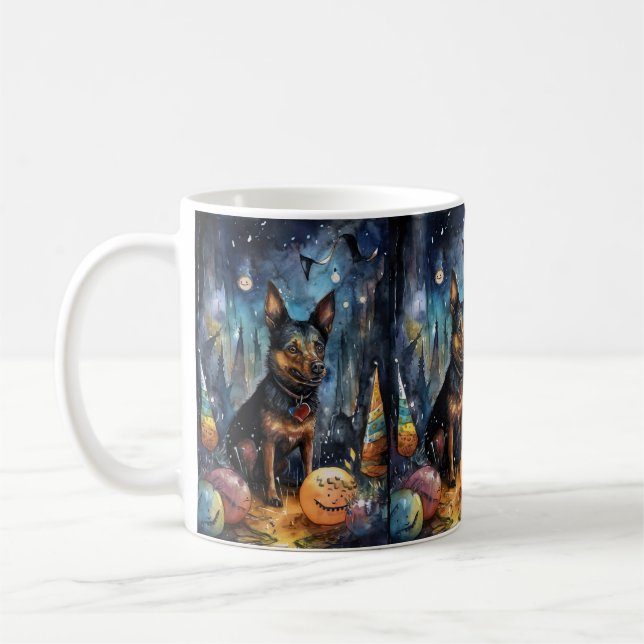 Caneca De Café Halloween Kelpie Australiano Com Abóboras Assustad (Esquerda)