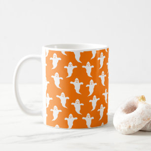 Caneca De Café Halloween moderno, simples, laranja e fantasmas br