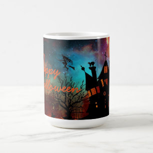 Caneca De Café Halloween Mug/Haunted House com Bruxa Voadora