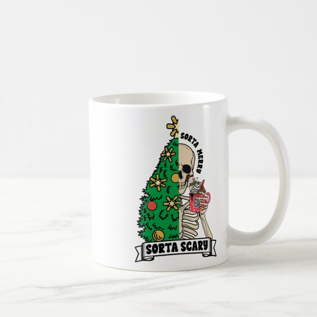 Caneca De Café Halloween Natal Skeleton Sorta Feliz Assustadora X (Direita)