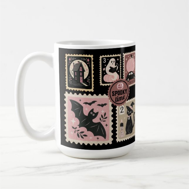 Caneca De Café Halloween nos Carimbos de Pata Rosa (Esquerda)