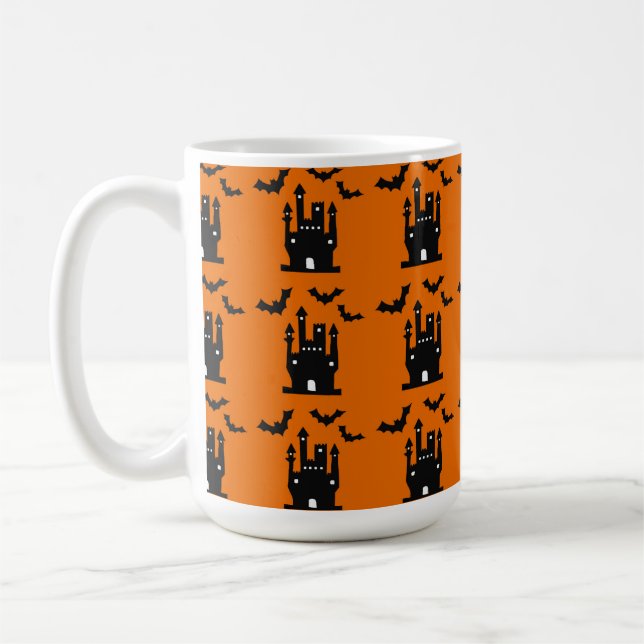 CANECA DE CAFÉ HALLOWEEN ORANGE & BLACK BATS & SPOOKY HOUSS (Esquerda)
