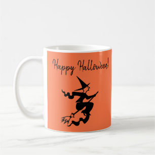 Caneca De Café Halloween Orange Black Witch Mug