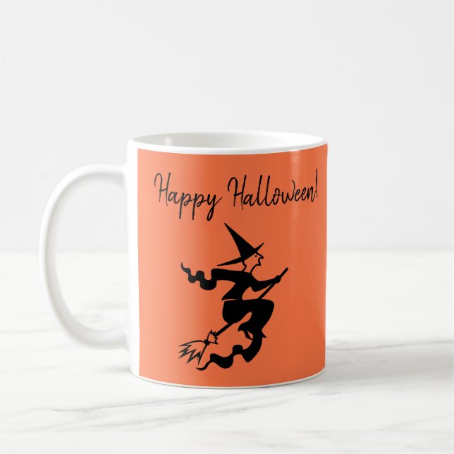Caneca De Café Halloween Orange Black Witch Mug (Esquerda)