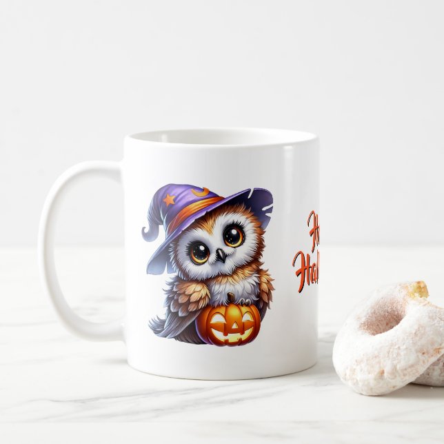 Caneca De Café Halloween Owl Coffee Mug (Com Donut)