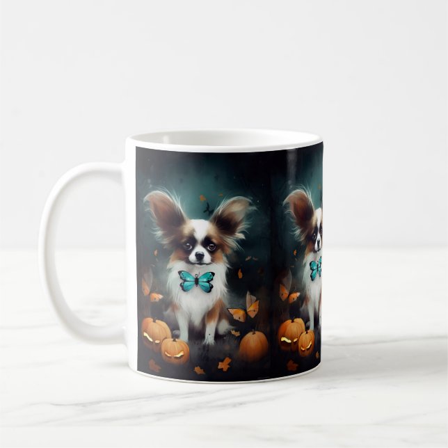 Caneca De Café Halloween Papillon Com Pumpkins Assustado (Esquerda)