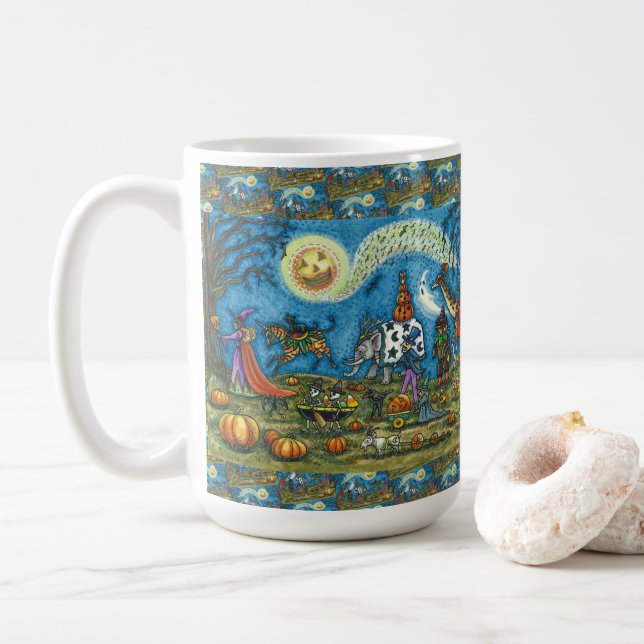 Caneca De Café HALLOWEEN PARADE Bruxa Girafa Bear Zebra Skellies (Com Donut)