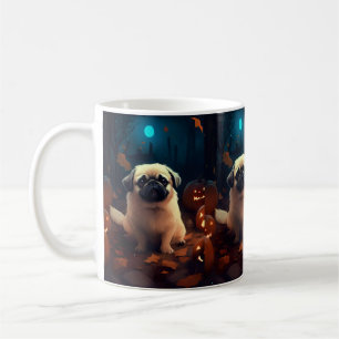 Caneca De Café Halloween Pekingese Com Pumpkins Assustado