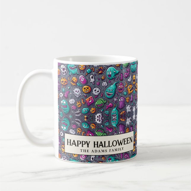 Caneca De Café Halloween, Pequenos Monstros Curiosos (Esquerda)